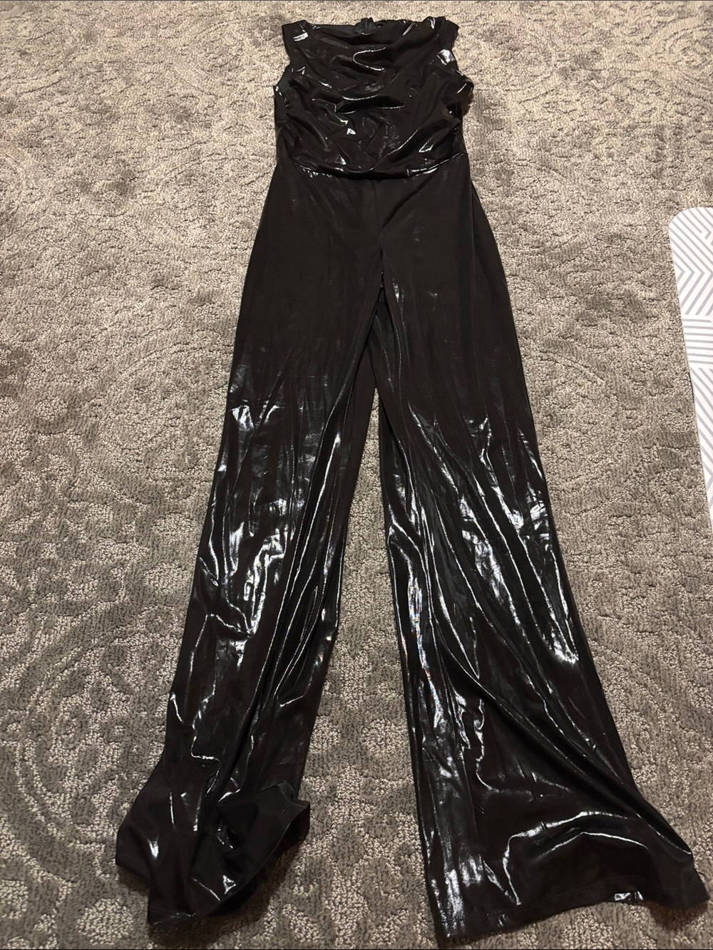 Fashion Nova Black Shiny Wide-Leg Jumpsuit